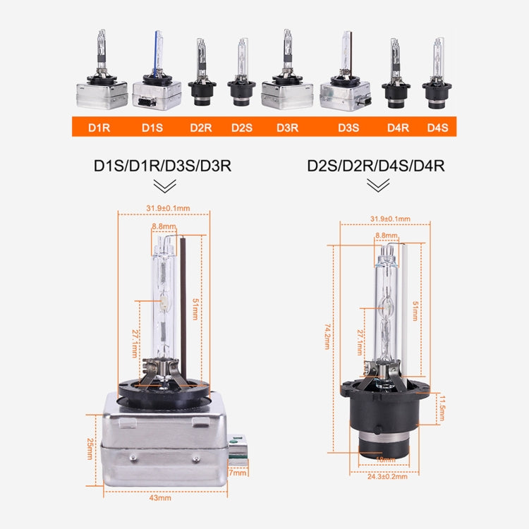 2 STK D4R 35W 3800 LM 8000K HID-Birnen Xenon-Lampen, DC 12V, D4R