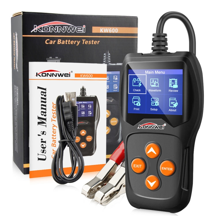 KONNWEI KW600 Auto Battery Analyzer 100 to 2000CCA Car Tester 12V 2.4 inch Digital Color Screen Cranking Charging Car Diagnostic, KW600