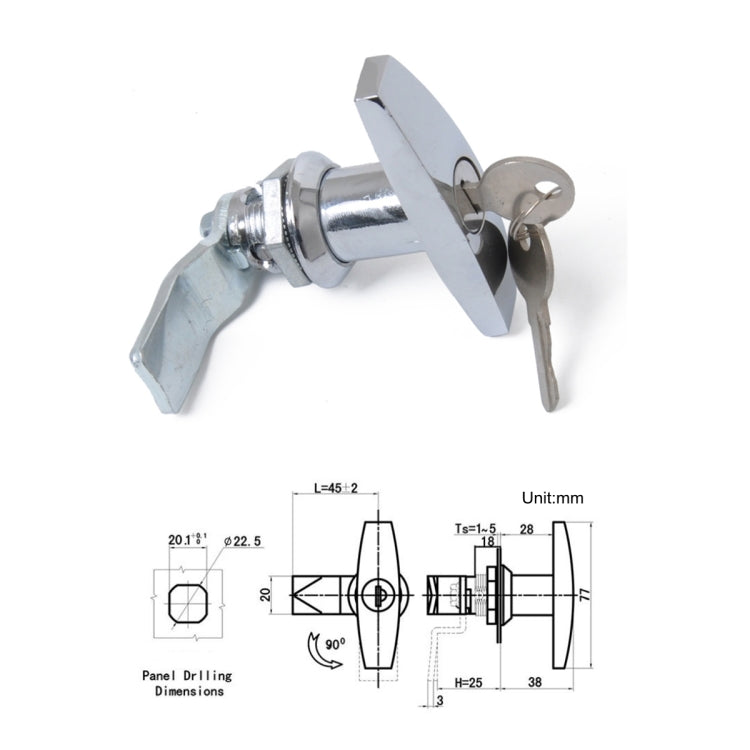 T Shape Handle Paddle Entry Door Latch & Keys Tool Box Lock for Trailer / Yacht / Truck, T Shape Handle (Silver)