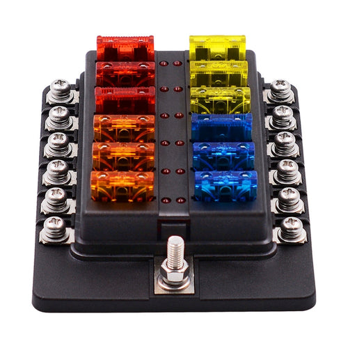 1-in-12-Out Sicherungskasten Schraubklemmenbereich Sicherungshalter-Kits mit LED-Warnanzeige für Auto LKW Boot, 1-in-12-Out (Schraubklemmenbereich)