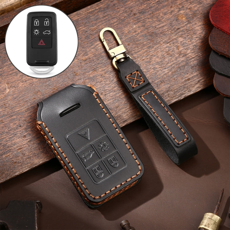 Hallmo Car Cowhide Leather Key Protective Cover Key Case for Volvo 5-button, For Volvo 5-button