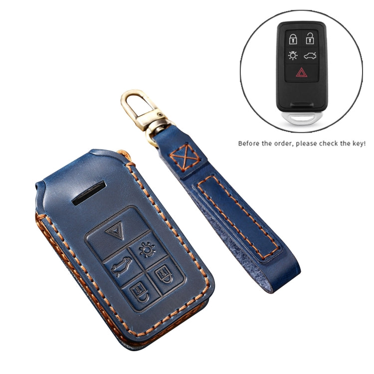 Hallmo Car Cowhide Leather Key Protective Cover Key Case for Volvo 5-button, For Volvo 5-button