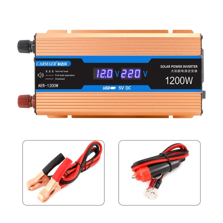 Carmaer 12V to 220V 1200W Car Multi-function Double Digital Display Inverter Household Power Converter, 12V to 220V 1200W