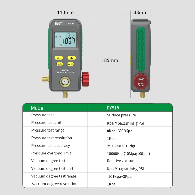 DUOYI DY518 Car Air Conditioning Repair Electronic Refrigerant Meter Air Conditioning Fluoride Meter, DY518