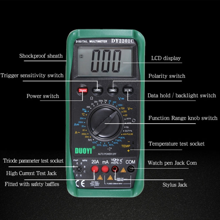 DUOYI DY2201C Car High-precision Digital Multi-function Maintenance Automatic Universal Meter, DY2201C