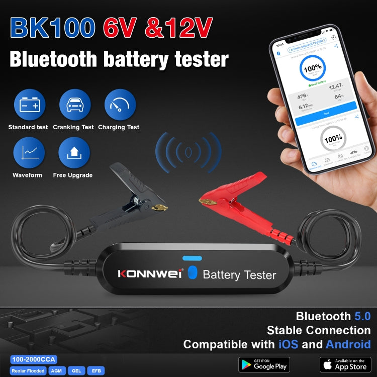 KONNWEI BK100 X431 BST360 Auto-Bluetooth-Batterietester, BK100 (Schwarz), BK100