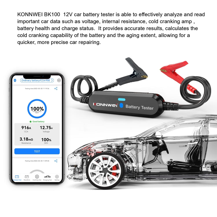 KONNWEI BK100 X431 BST360 Auto-Bluetooth-Batterietester, BK100 (Schwarz), BK100