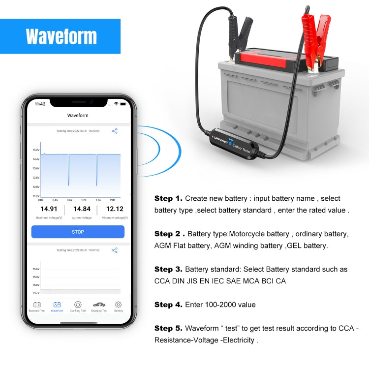 KONNWEI BK100 X431 BST360 Auto-Bluetooth-Batterietester, BK100 (Schwarz), BK100