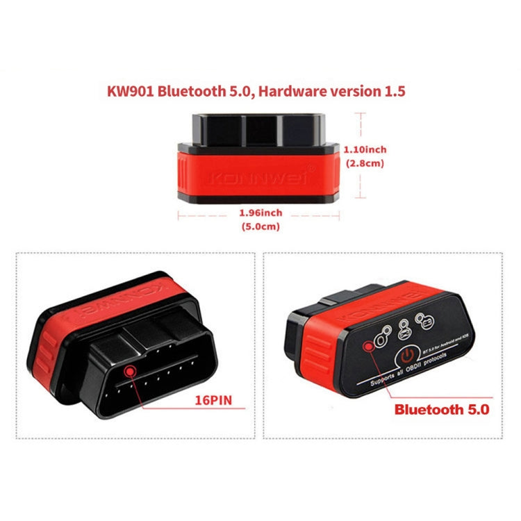 KONNWEI KW901 Android Phone OBD2 Car Bluetooth 5.0 Diagnostic Scan Tools, Bluetooth 5.0