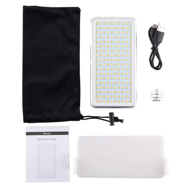 LED011S Pocket 180 LEDs Professional Vlogging Photography Video & Photo Studio Light with OLED Display & Cold Shoe Adapter Mount for Canon / Nikon DSLR Cameras, 180 LED