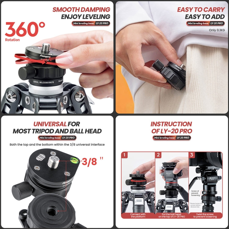 Fotopro LY-20 Pro 360 Degree Panorama Tripod Head Base (Black)