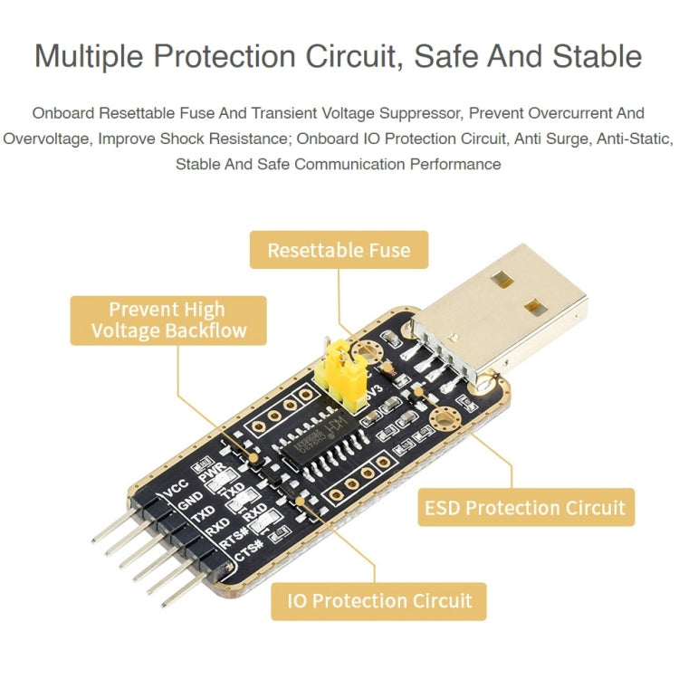 Waveshare Type-C / USB-C to UART High Band Rate Transmission Module Connectors, USB-C
