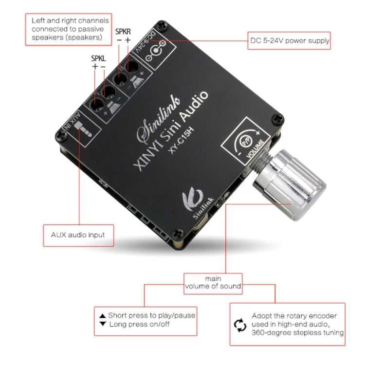 XY-C15H 20W Dual Channel HIFI Bluetooth 5.0 Stereo Digital Audio Power Amplifier Board with Shell, with Shell