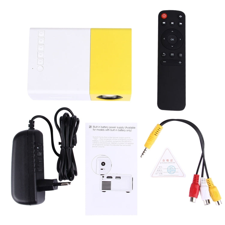 YG-300 0.8-2M 24-60 inches 400-600 Lumens LED Projector HD Home Theater with 3 in 1 Video Convert Cable & Remote Controller, Size: 12.6 x 8.6 x 4.6 cm, EU Plug