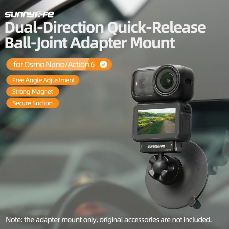Sunnylife Dual-Direction magnetische Schnellverschluss-Kugelgelenk-Adapterhalterung, 360° drehbarer Saugnapfhalterung für DJI Osmo Nano / Action 6, für DJI Osmo Nano / Action 6