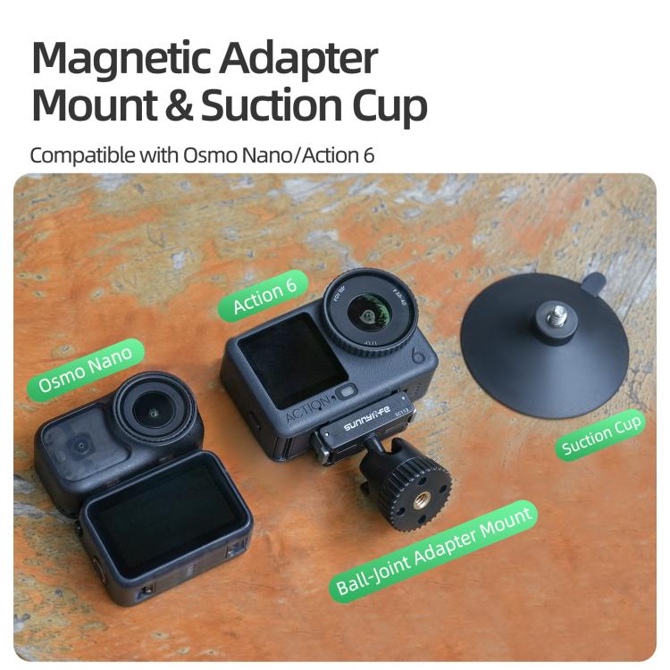 Sunnylife Dual-Direction magnetische Schnellverschluss-Kugelgelenk-Adapterhalterung, 360° drehbarer Saugnapfhalterung für DJI Osmo Nano / Action 6, für DJI Osmo Nano / Action 6