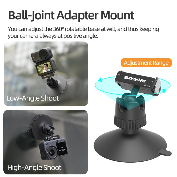 Sunnylife Dual-Direction magnetische Schnellverschluss-Kugelgelenk-Adapterhalterung, 360° drehbarer Saugnapfhalterung für DJI Osmo Nano / Action 6, für DJI Osmo Nano / Action 6
