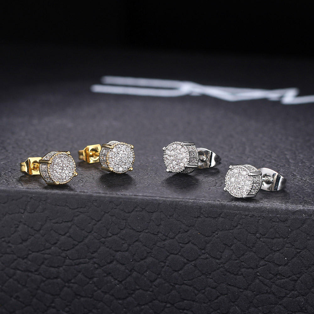 Round Cut Diamond Stud Earrings Gold Silver Plated