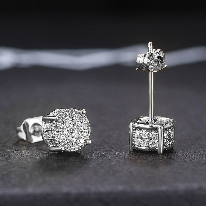 Round Cut Diamond Stud Earrings Gold Silver Plated