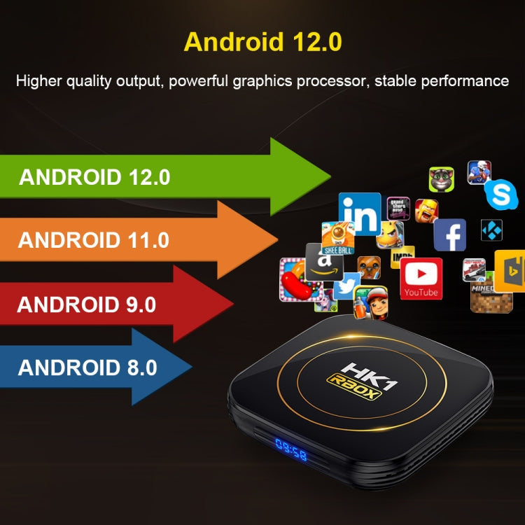 HK1 RBOX-H8S 4K Ultra HD Android 12.0 Smart TV Box mit Fernbedienung, Allwinner H618 Quad-Core, 2GB+16GB, 2GB+16GB