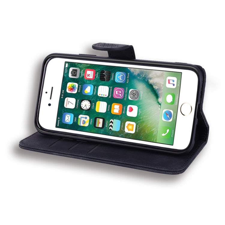 Geprägte Lederhülle mit Kalbsleder-Muster, doppelt klappbar, mit Brieftaschenfunktion, Halterung und Kartenfächern, für iPhone SE 2020 & 8 & 7, für iPhone XS / X, für iPhone 11 (6,1 Zoll), für iPhone 11 Pro (5,8 Zoll)