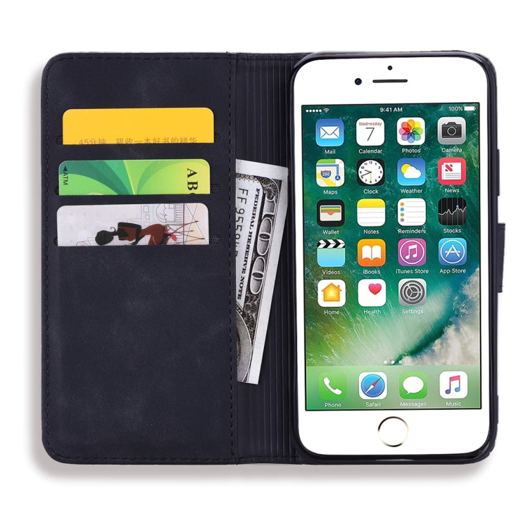 Geprägte Lederhülle mit Kalbsleder-Muster, doppelt klappbar, mit Brieftaschenfunktion, Halterung und Kartenfächern, für iPhone SE 2020 & 8 & 7, für iPhone XS / X, für iPhone 11 (6,1 Zoll), für iPhone 11 Pro (5,8 Zoll)