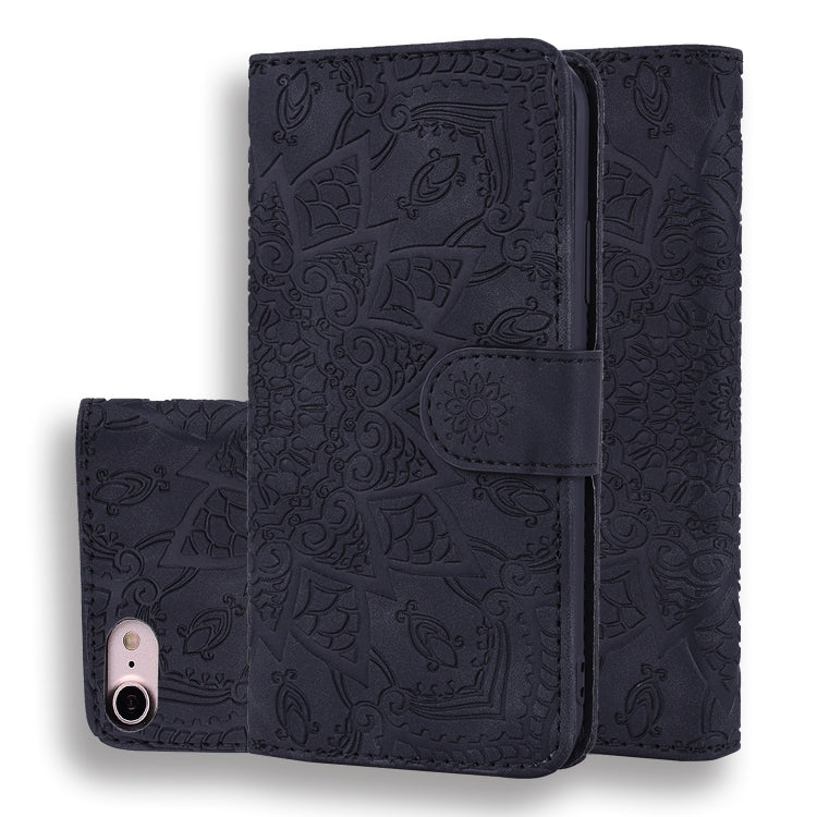 Geprägte Lederhülle mit Kalbsleder-Muster, doppelt klappbar, mit Brieftaschenfunktion, Halterung und Kartenfächern, für iPhone SE 2020 & 8 & 7, für iPhone XS / X, für iPhone 11 (6,1 Zoll), für iPhone 11 Pro (5,8 Zoll)