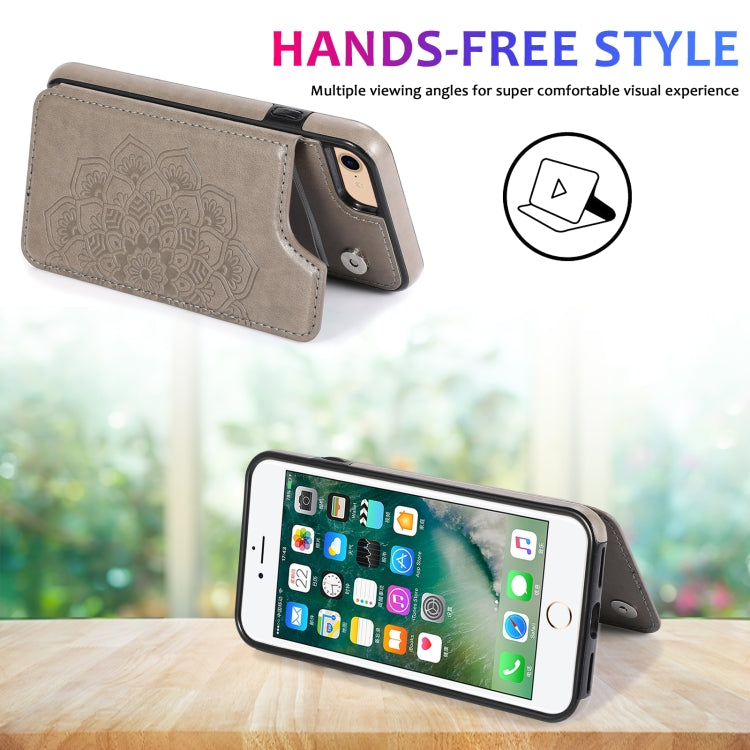 Schutzhülle mit doppeltem Schnallen-Mandalasmuster aus PU+TPU mit Kartenfächern, Halterung & Bilderrahmen, für iPhone SE 2022 / SE 2020 / 8 / 7, für iPhone 7 Plus / 8 Plus, für iPhone X / XS, für iPhone XR