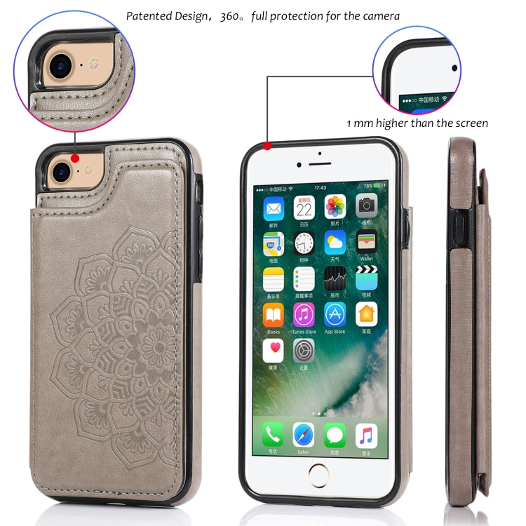 Schutzhülle mit doppeltem Schnallen-Mandalasmuster aus PU+TPU mit Kartenfächern, Halterung & Bilderrahmen, für iPhone SE 2022 / SE 2020 / 8 / 7, für iPhone 7 Plus / 8 Plus, für iPhone X / XS, für iPhone XR