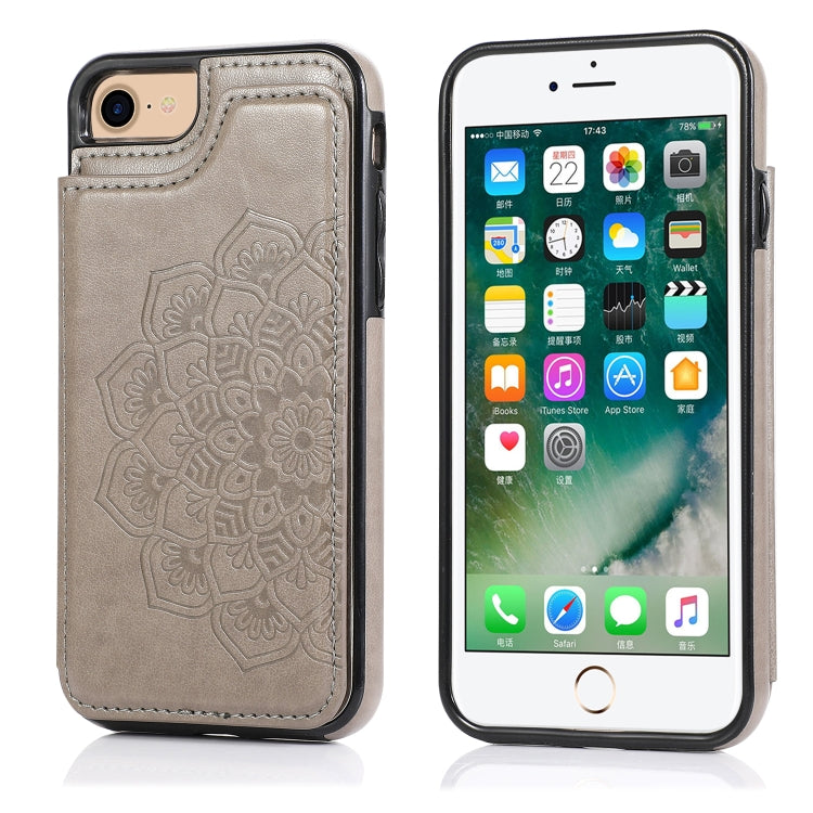 Schutzhülle mit doppeltem Schnallen-Mandalasmuster aus PU+TPU mit Kartenfächern, Halterung & Bilderrahmen, für iPhone SE 2022 / SE 2020 / 8 / 7, für iPhone 7 Plus / 8 Plus, für iPhone X / XS, für iPhone XR