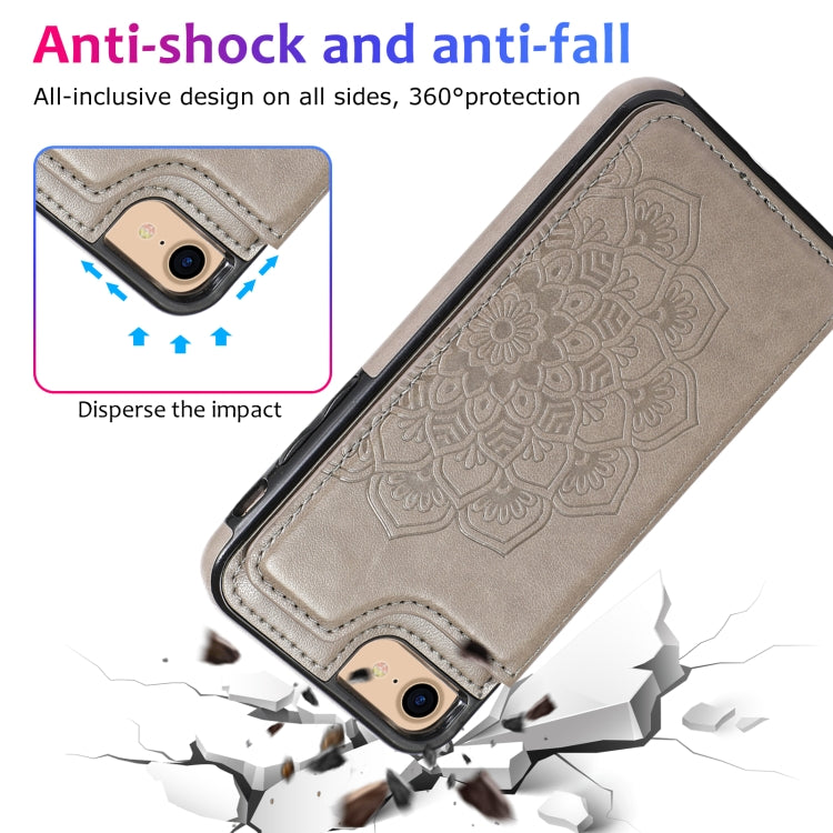 Schutzhülle mit doppeltem Schnallen-Mandalasmuster aus PU+TPU mit Kartenfächern, Halterung & Bilderrahmen, für iPhone SE 2022 / SE 2020 / 8 / 7, für iPhone 7 Plus / 8 Plus, für iPhone X / XS, für iPhone XR