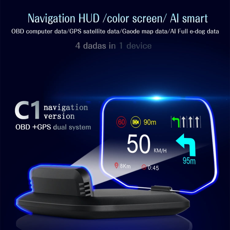 C1 OBD2 + GPS Mode Car HUD Head-up Display Compass / Speed / Water Temperature / Voltage Display / Speed / Fault Alarm / Navigation Function, C1 With Navigation Function