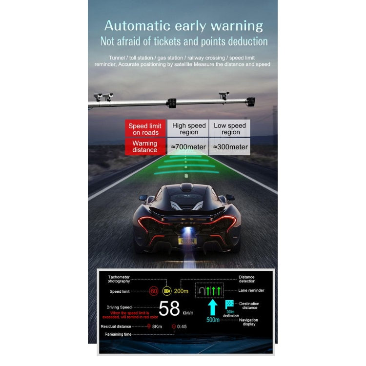 C1 OBD2 + GPS Mode Car HUD Head-up Display Compass / Speed / Water Temperature / Voltage Display / Speed / Fault Alarm / Navigation Function, C1 With Navigation Function