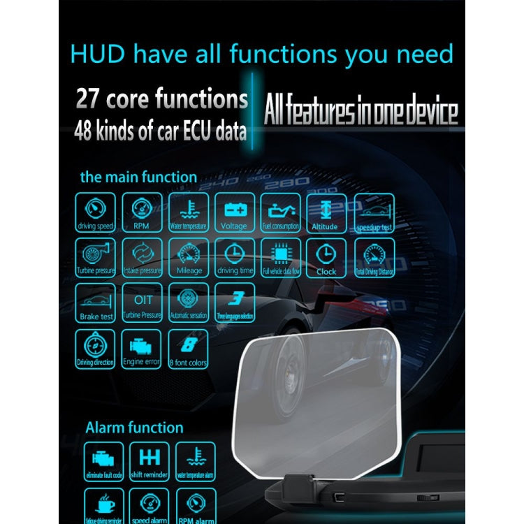 C1 OBD2 + GPS Mode Car HUD Head-up Display Compass / Speed / Water Temperature / Voltage Display / Speed / Fault Alarm / Navigation Function, C1 With Navigation Function