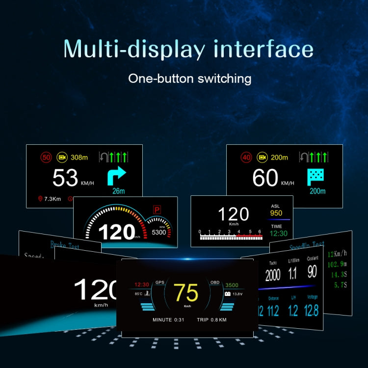 C1 OBD2 + GPS Mode Car HUD Head-up Display Compass / Speed / Water Temperature / Voltage Display / Speed / Fault Alarm / Navigation Function, C1 With Navigation Function