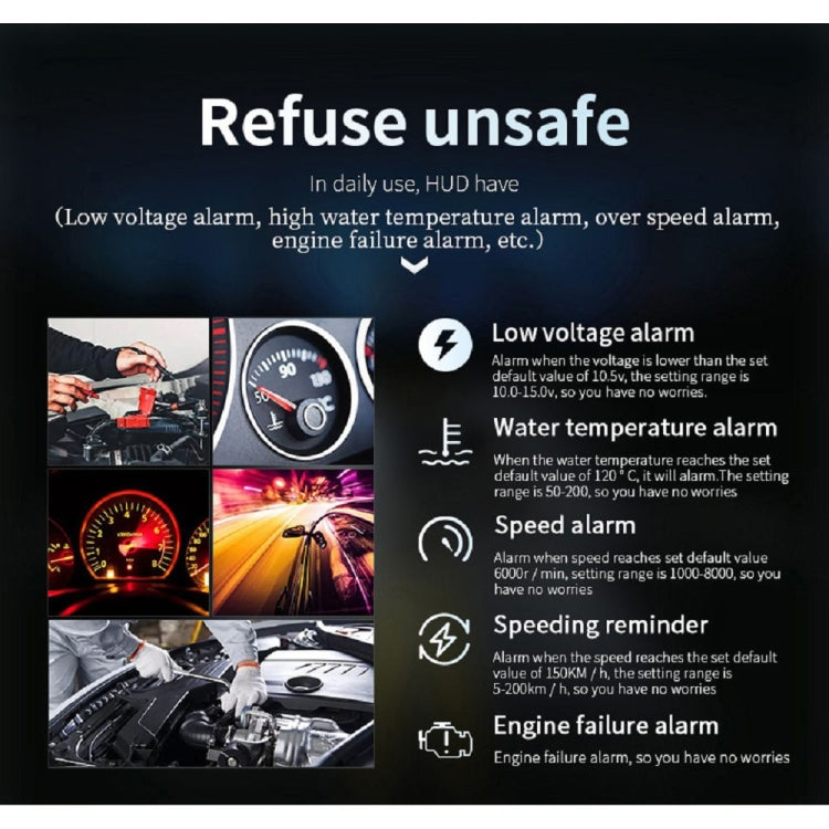 C3 OBD2 + GPS Mode Car Head-up Display HUD Overspeed / Speed / Water Temperature Too High / Voltage Too Low / Engine Failure Alarm / Fatigue Driving Reminder / Navigation Function, C3