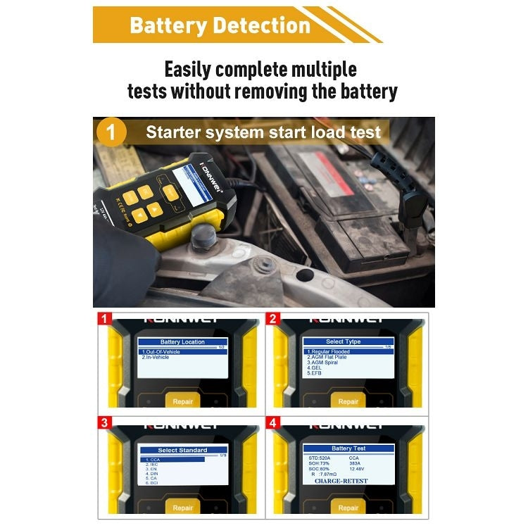 KONNWEI KW510 3-in-1 Autobatterie-Tester / Ladegerät / Regenerator, unterstützt 8 Sprachen, KW510 (EU-Stecker), KW510 (US-Stecker)