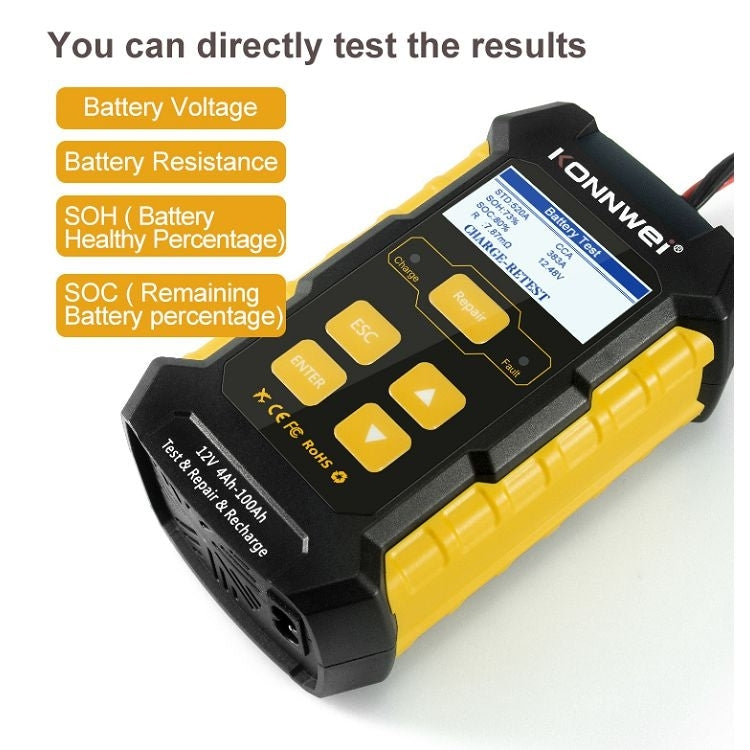 KONNWEI KW510 3-in-1 Autobatterie-Tester / Ladegerät / Regenerator, unterstützt 8 Sprachen, KW510 (EU-Stecker), KW510 (US-Stecker)