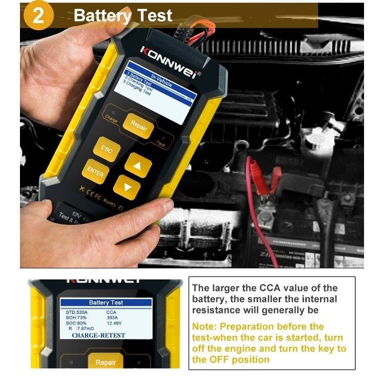 KONNWEI KW510 3-in-1 Autobatterie-Tester / Ladegerät / Regenerator, unterstützt 8 Sprachen, KW510 (EU-Stecker), KW510 (US-Stecker)
