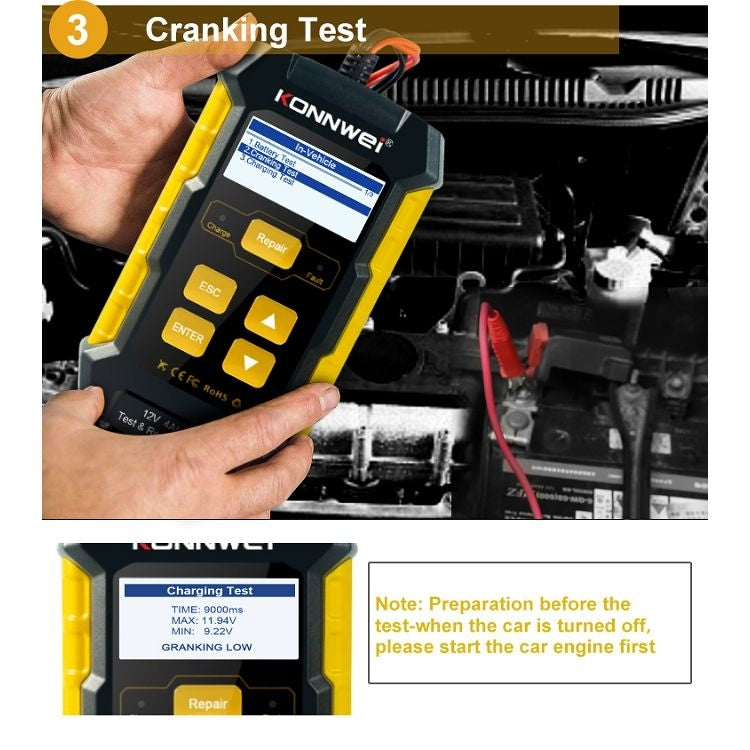 KONNWEI KW510 3-in-1 Autobatterie-Tester / Ladegerät / Regenerator, unterstützt 8 Sprachen, KW510 (EU-Stecker), KW510 (US-Stecker)
