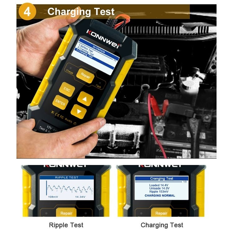 KONNWEI KW510 3-in-1 Autobatterie-Tester / Ladegerät / Regenerator, unterstützt 8 Sprachen, KW510 (EU-Stecker), KW510 (US-Stecker)