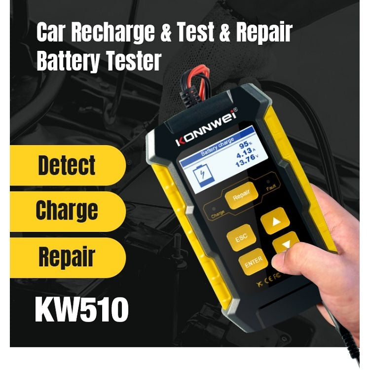 KONNWEI KW510 3-in-1 Autobatterie-Tester / Ladegerät / Regenerator, unterstützt 8 Sprachen, KW510 (EU-Stecker), KW510 (US-Stecker)