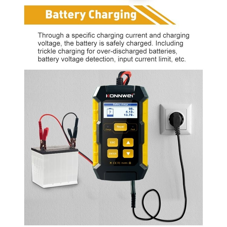 KONNWEI KW510 3-in-1 Autobatterie-Tester / Ladegerät / Regenerator, unterstützt 8 Sprachen, KW510 (EU-Stecker), KW510 (US-Stecker)
