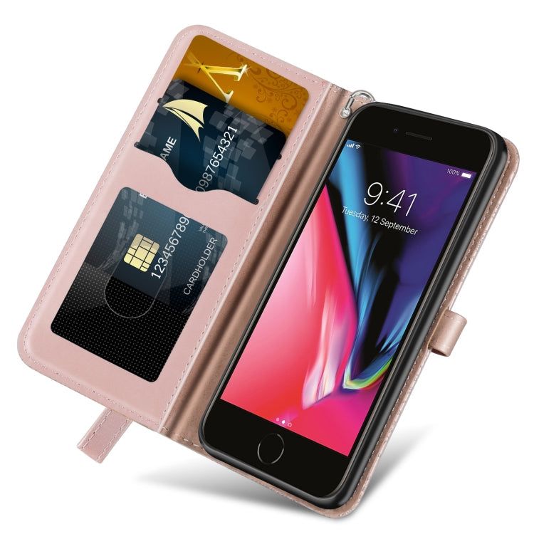 Lederhülle im Querformat mit Prägemuster "Lebensbaum", Halterung, Kartenfach, Brieftaschenfunktion, Bilderrahmen & Trageband, für iPhone 6 & 6s, für iPhone 6 Plus & 6s Plus, für iPhone 8 & 7, für iPhone 8 Plus & 7 Plus