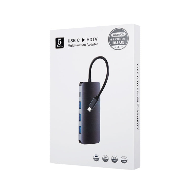 Remax RU-U5 5-in-1 Multifunktions-Type-C-/USB-C-HUB-Dockingstation, 5-in-1