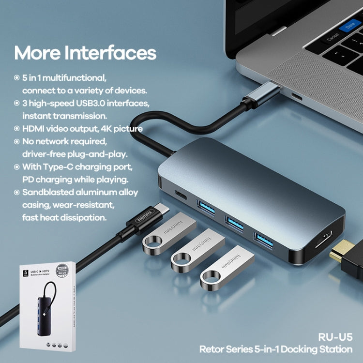 Remax RU-U5 5-in-1 Multifunktions-Type-C-/USB-C-HUB-Dockingstation, 5-in-1