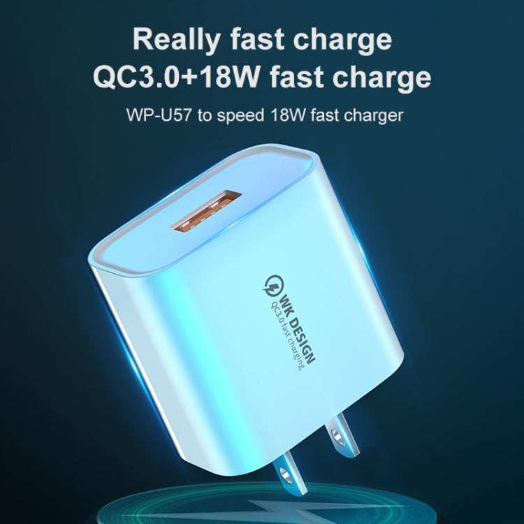 WK WP-U57 18W Speed QC3.0 Schnellladegerät + USB-zu-Typ-C-/USB-C-Datenkabel, US-Stecker