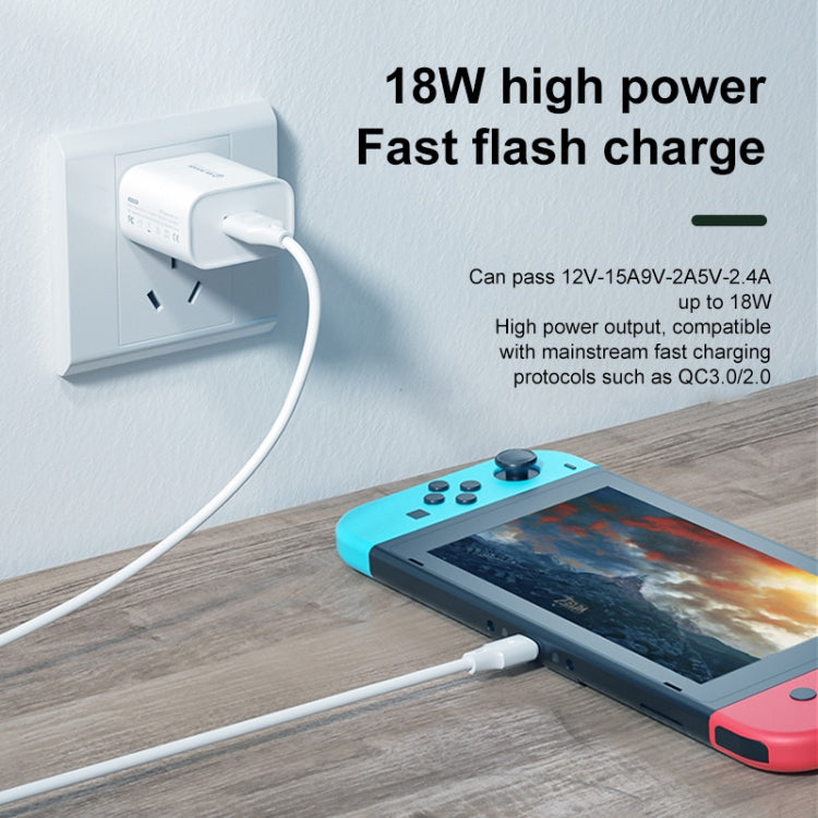 WK WP-U57 18W Speed QC3.0 Schnellladegerät + USB-zu-Typ-C-/USB-C-Datenkabel, US-Stecker