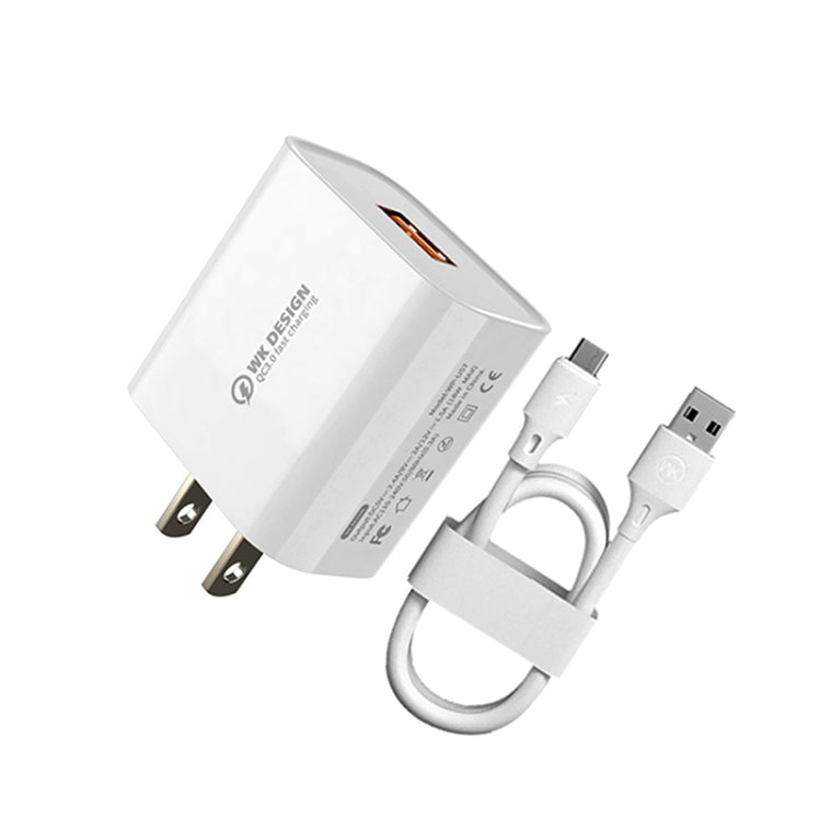 WK WP-U57 Max 18W Maxspeed QC3.0 Schnellladegerät + USB auf 8 Pin Datenkabel, US-Stecker, EU-Stecker