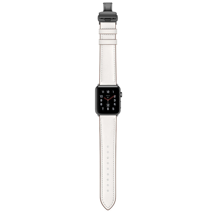 Genuine Leather + Butterfly Black Buckle Replacement Watchbands For Apple Watch Series 6 & SE & 5 & 4 40mm / 3 & 2 & 1 38mm, Black Buckle For Apple Watch Series 8&7 41mm / SE 2&6&SE&5&4 40mm / 3&2&1 38mm                                                 ...